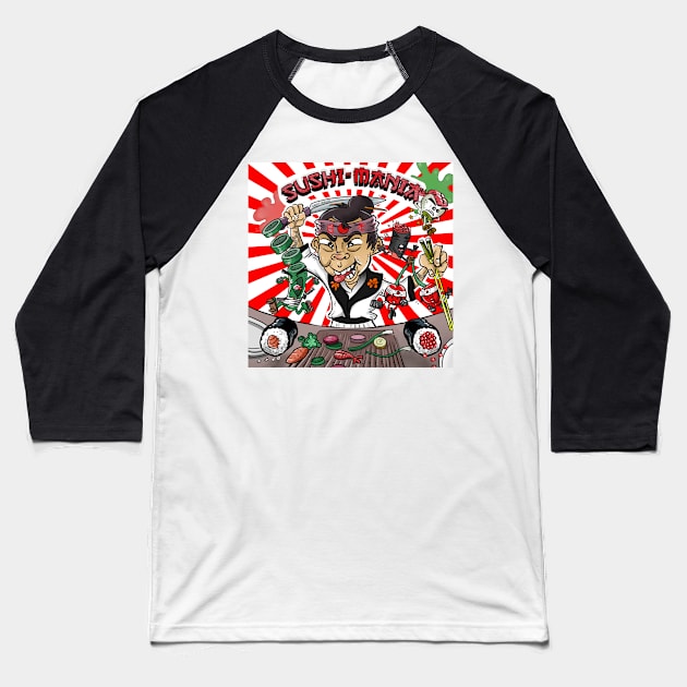 Sushi-Mania Pinball Baseball T-Shirt by Pigeon585